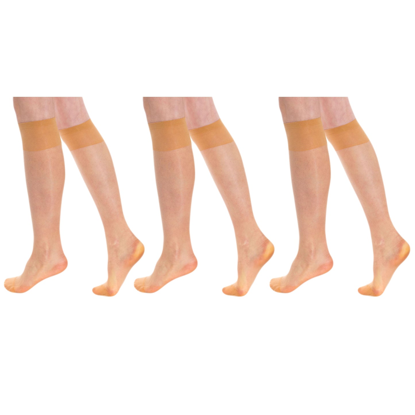 3 Pairs Sheer Knee High Socks for Women 15 Denier with Stay-Up Band One Size-8