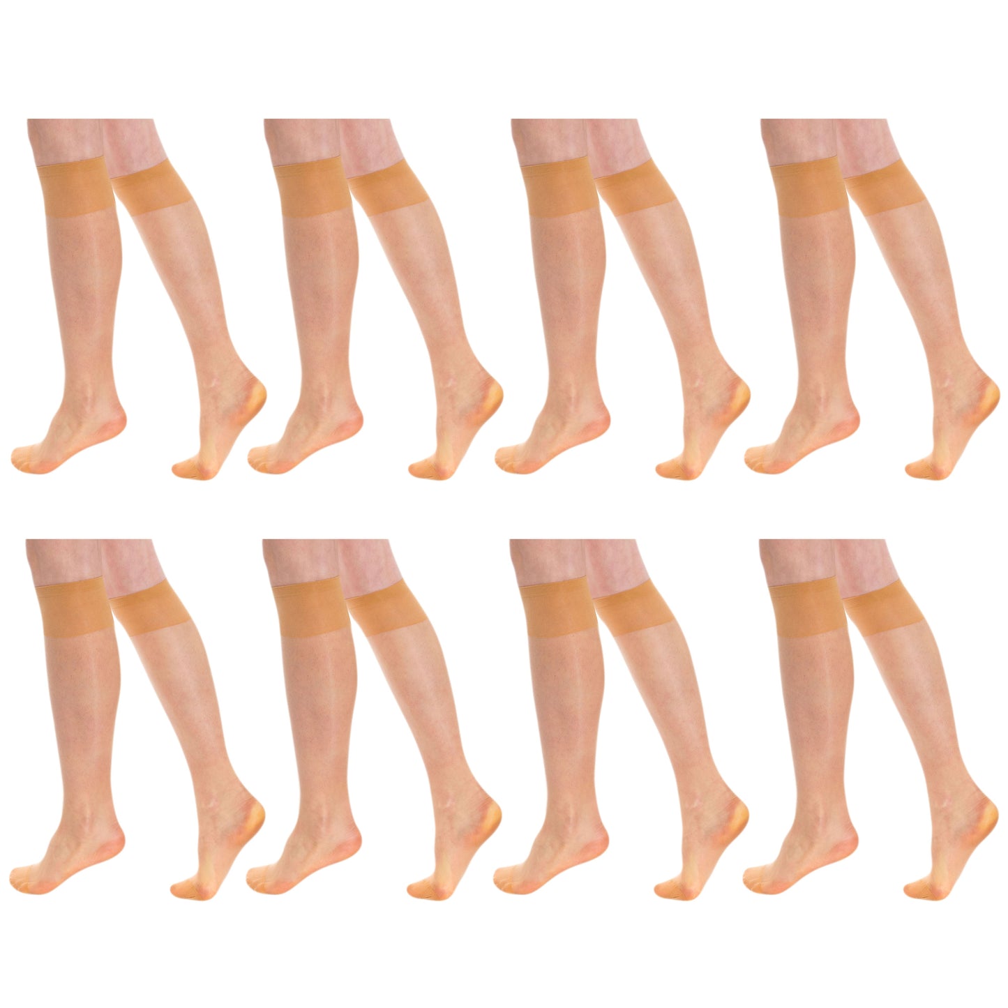 8 Pairs Sheer Knee High Socks for Women 15 Denier with Stay-Up Band One Size-8