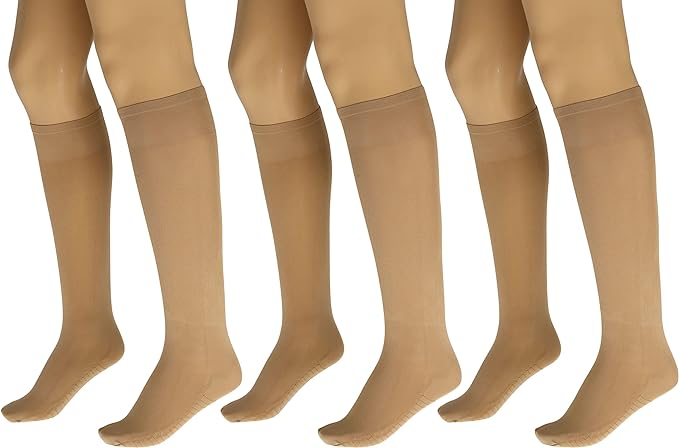 3 Pairs Women's Massage Nylon Sheer Knee High Stockings with Reinforced Toe – 70 Denier-3
