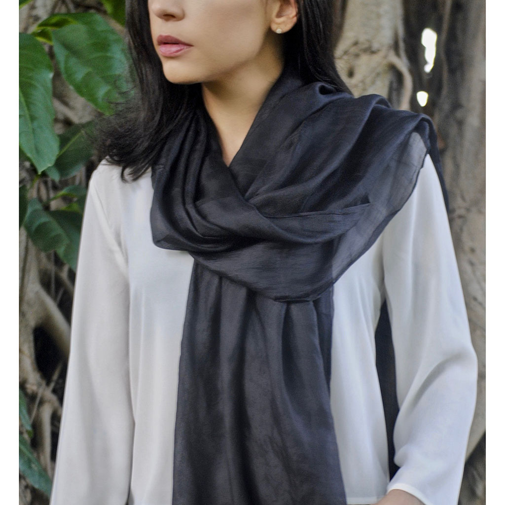 Black Khmer Silk Scarf-1