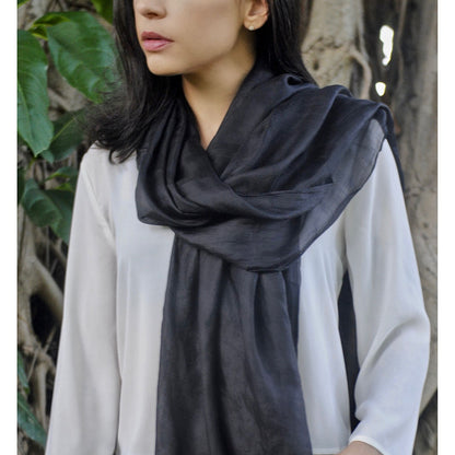 Black Khmer Silk Scarf-1