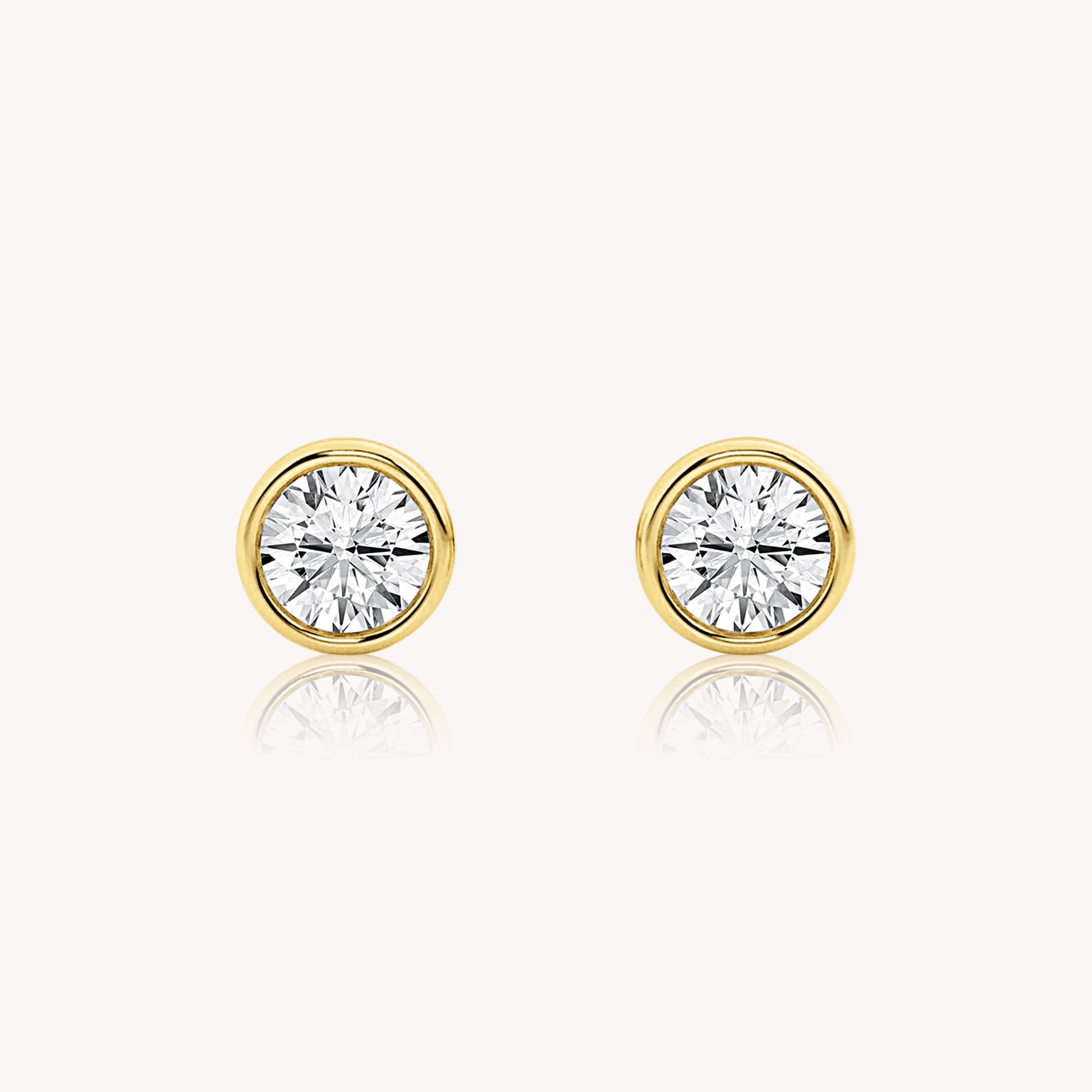 Bezel Set Round Cut Diamond Studs 1 TCW - 14k Solid Gold-0