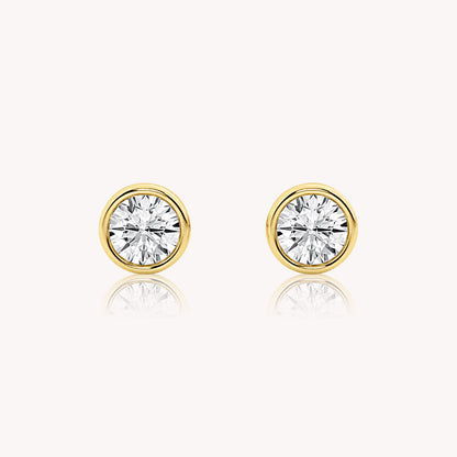 Bezel Set Round Cut Diamond Studs 1 TCW - 14k Solid Gold-0