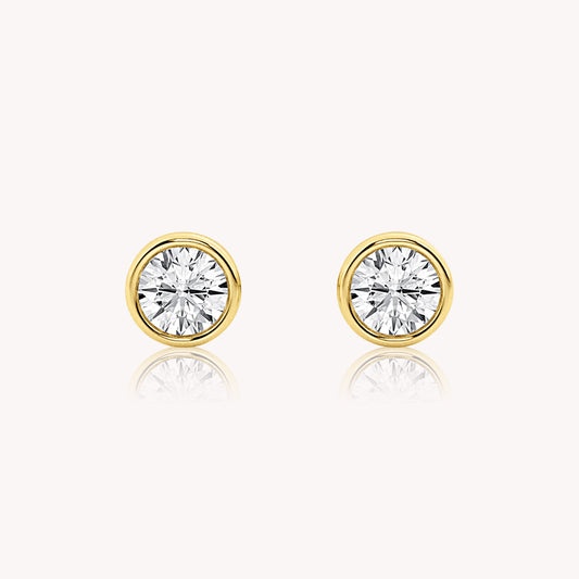 Bezel Set Round Cut Diamond Studs 1 TCW - 14k Solid Gold-0