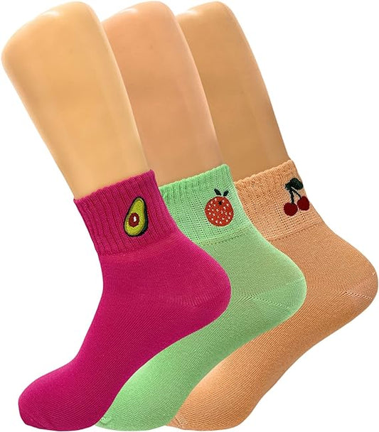 Fruit Ankle Mini Half Crew Socks for Women Cotton Blend Thin and Breathable 3 Pairs-0