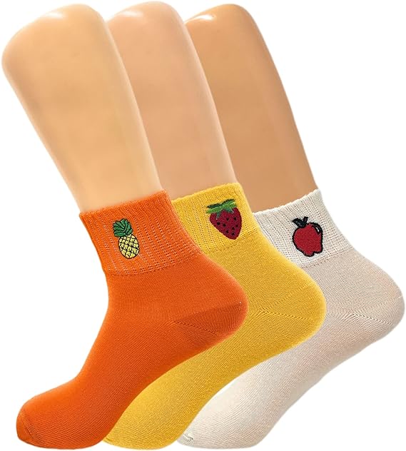 Fruit Ankle Mini Half Crew Socks for Women Cotton Blend Thin and Breathable 3 Pairs-1