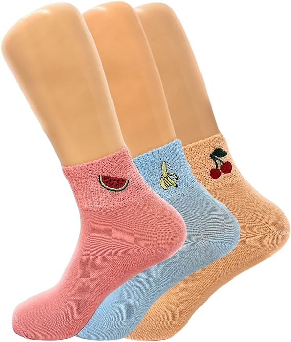 Fruit Ankle Mini Half Crew Socks for Women Cotton Blend Thin and Breathable 3 Pairs-3