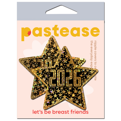 5-Pack: Happy New Year Pasties 2026 Black & Gold Star Nipple Covers by Pastease-4