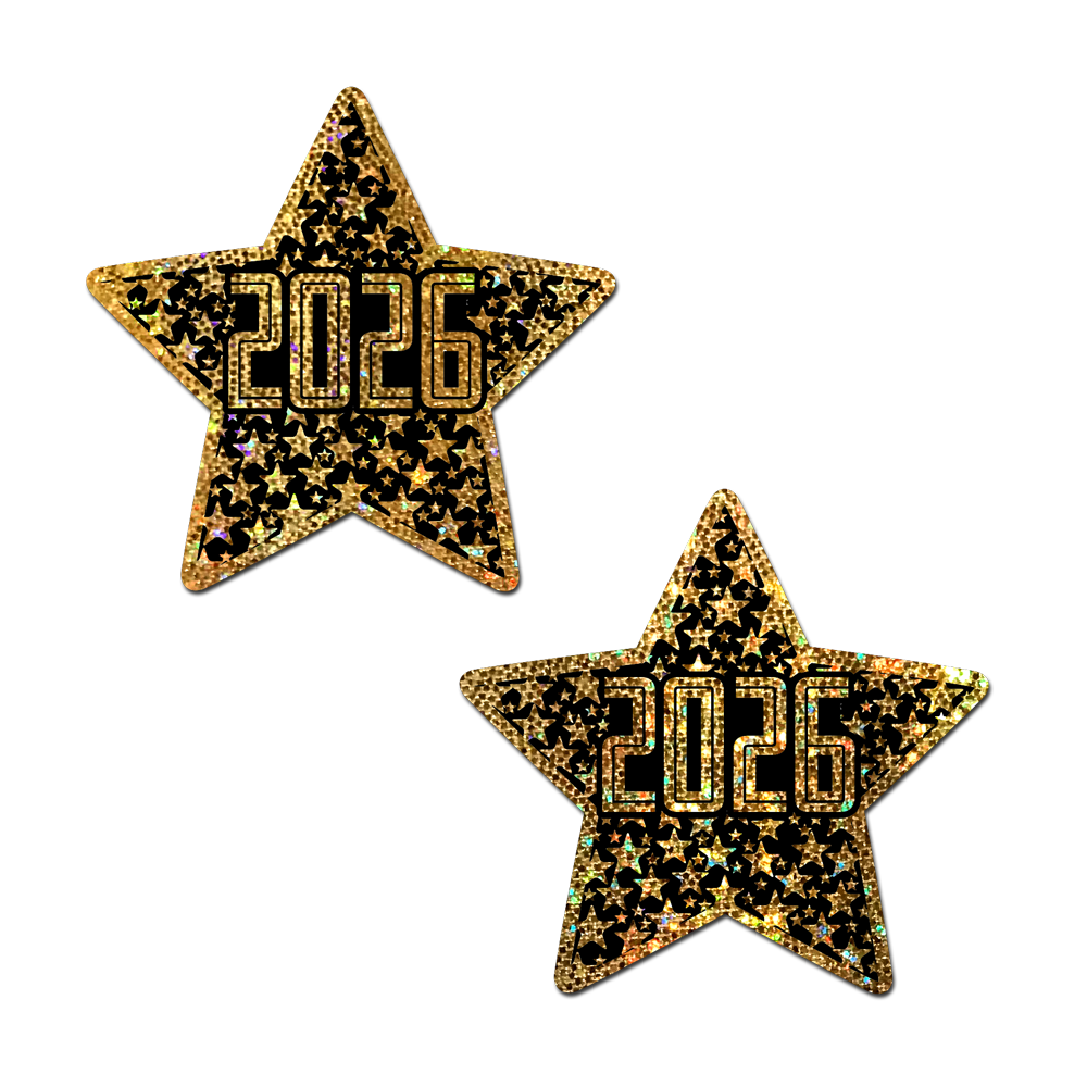 5-Pack: Happy New Year Pasties 2026 Black & Gold Star Nipple Covers by Pastease-0