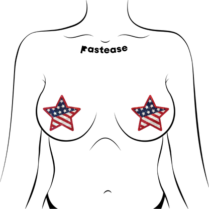 5-Pack: Star: Glittering Patriotic USA Red, White & Blue, Stars & Stripes Star Nipple Pasties by Pastease® o/s-2