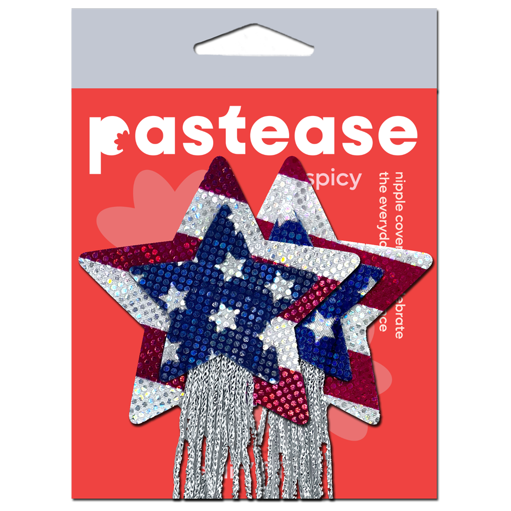 5-Pack: Tassel Pasties: American Patriotic Sparkling Stars & Stripes USA Breast Pasties by Pastease®-4