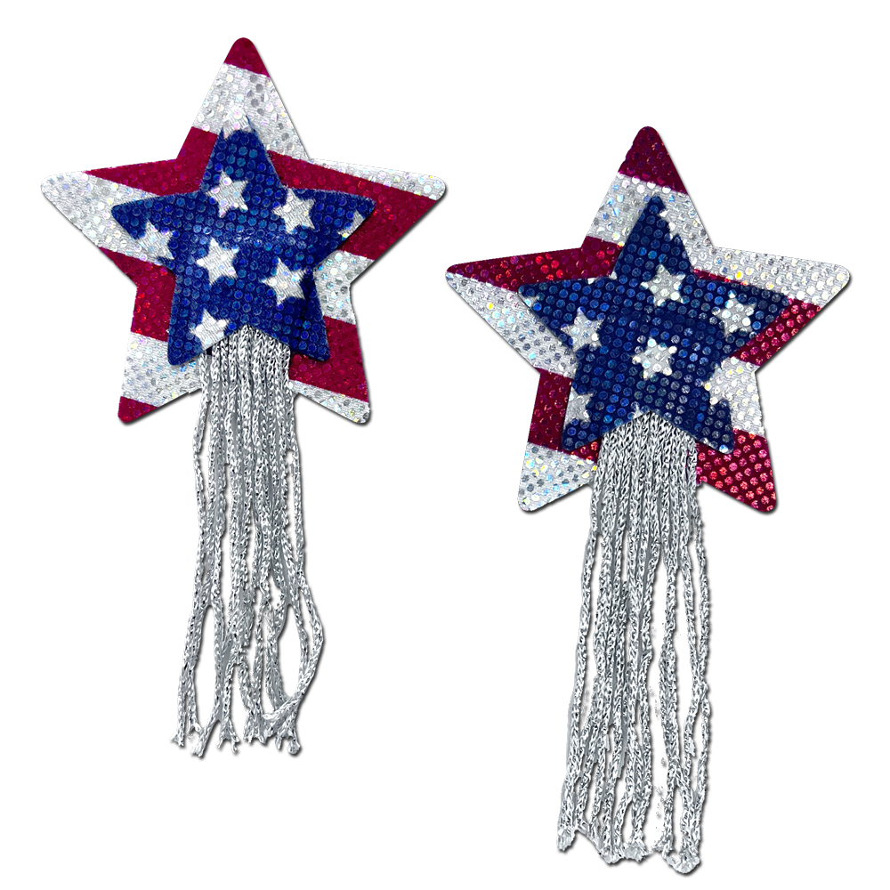5-Pack: Tassel Pasties: American Patriotic Sparkling Stars & Stripes USA Breast Pasties by Pastease®-0