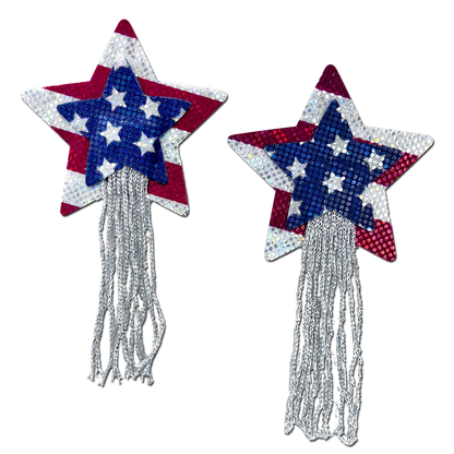 5-Pack: Tassel Pasties: American Patriotic Sparkling Stars & Stripes USA Breast Pasties by Pastease®-0