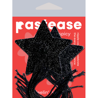 5-Pack: Tassel Pasties: Black Sparkle Star Pastease with Long Fringe Nipple Pasties by Pastease® o/s-1