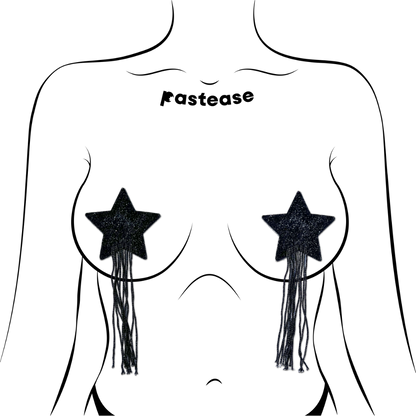 5-Pack: Tassel Pasties: Black Sparkle Star Pastease with Long Fringe Nipple Pasties by Pastease® o/s-2