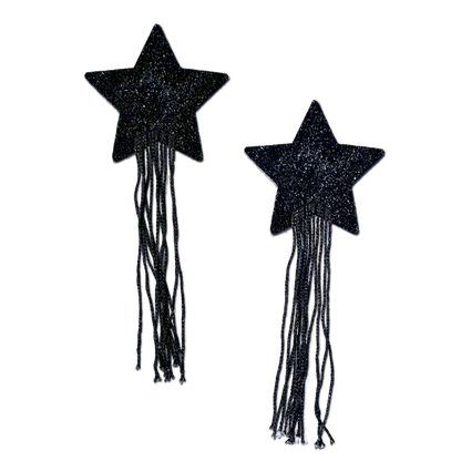 5-Pack: Tassel Pasties: Black Sparkle Star Pastease with Long Fringe Nipple Pasties by Pastease® o/s-0