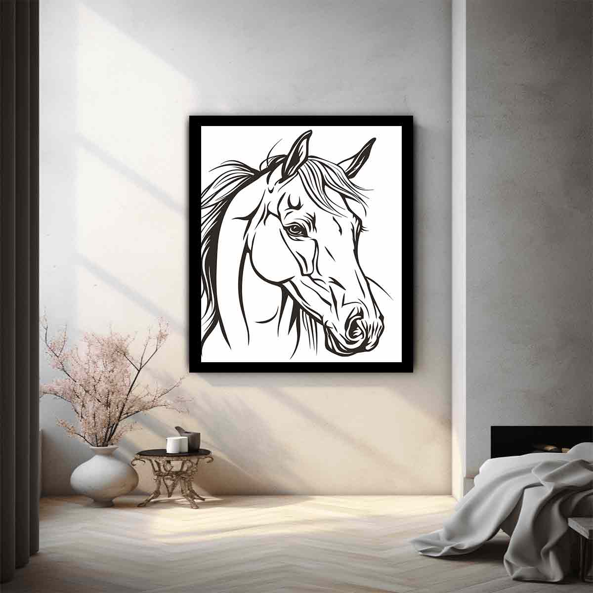 Horse  Line Art Balck white Canvas Art Print-1