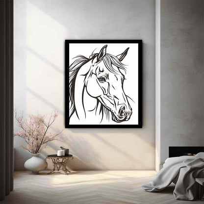 Horse  Line Art Balck white Canvas Art Print-1