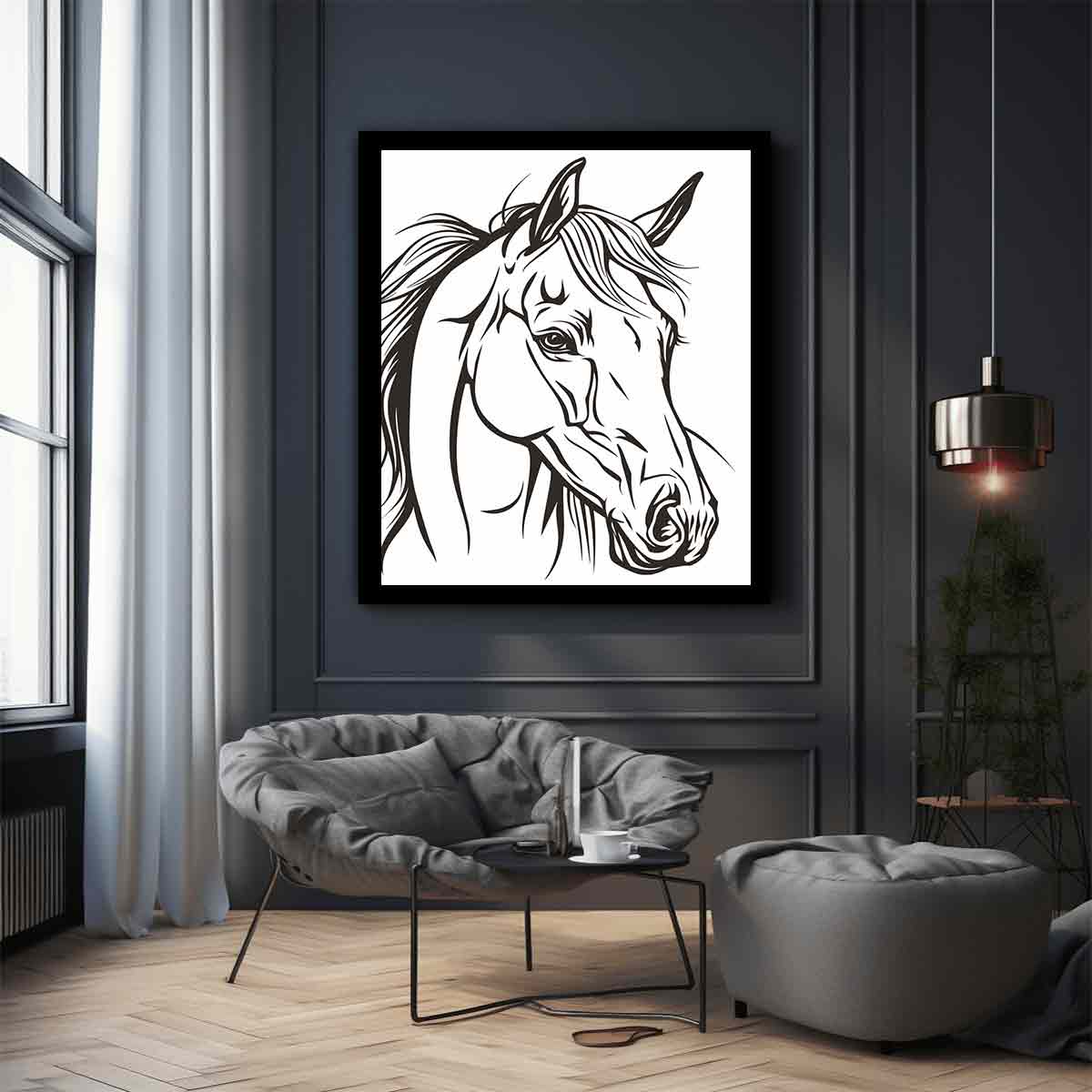 Horse  Line Art Balck white Canvas Art Print-2