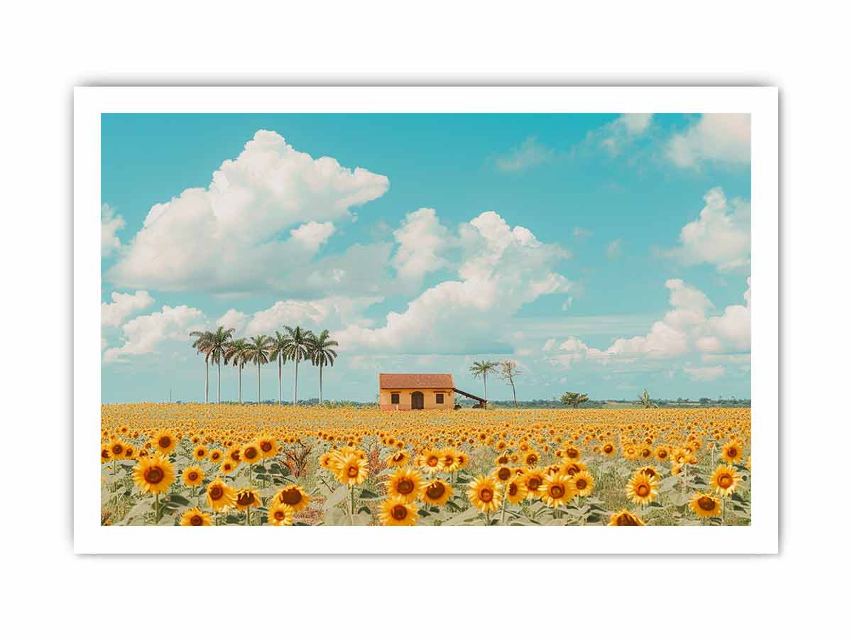 Isolated Home  sunflowers Painting Canvas Art Print-8