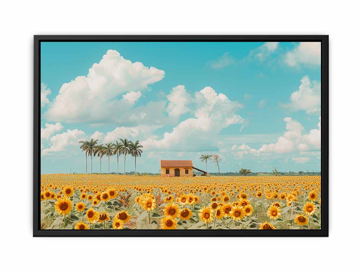 Isolated Home  sunflowers Painting Canvas Art Print-4