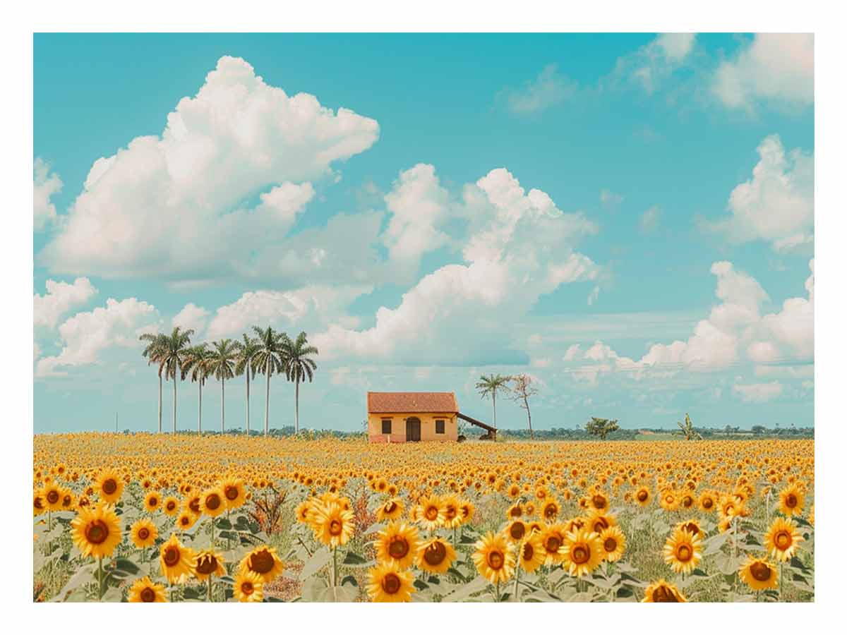 Isolated Home  sunflowers Painting Canvas Art Print-0
