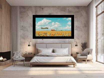 Isolated Home  sunflowers Painting Canvas Art Print-1