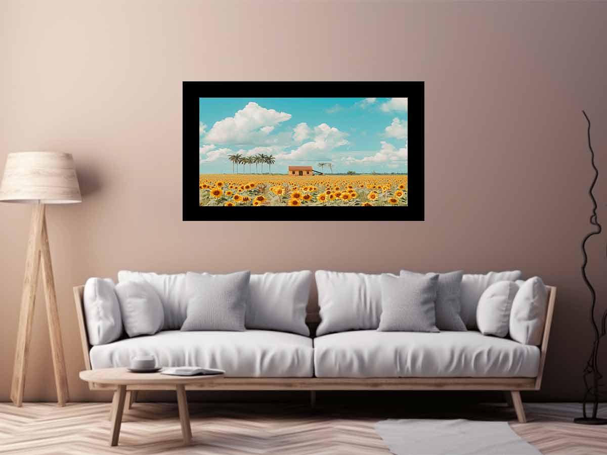 Isolated Home  sunflowers Painting Canvas Art Print-2