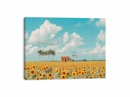 Isolated Home  sunflowers Painting Canvas Art Print-3