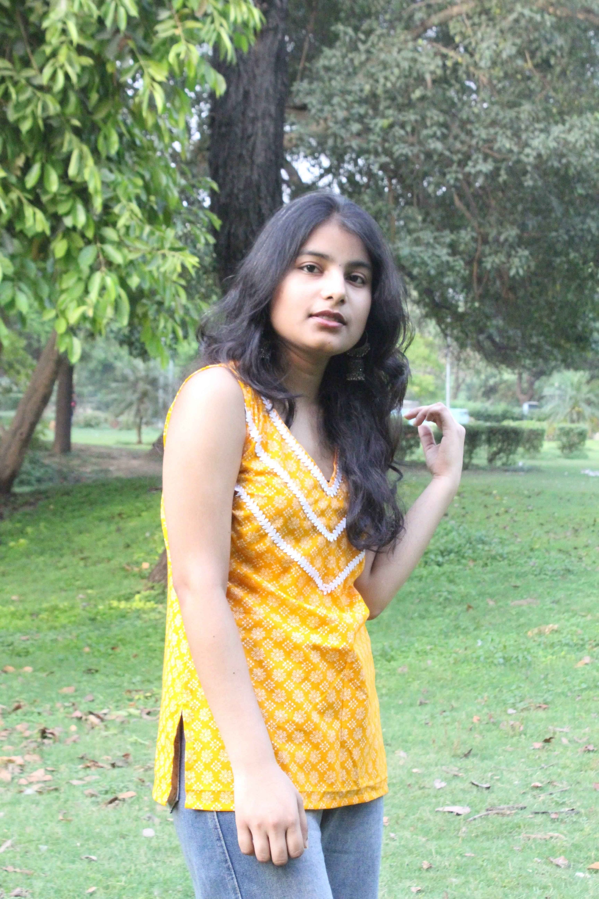 Sunshine Yellow Sleeveless Kurti-0