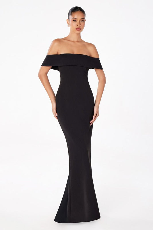 Mermaid dress with boat neck and zipper on the back-0