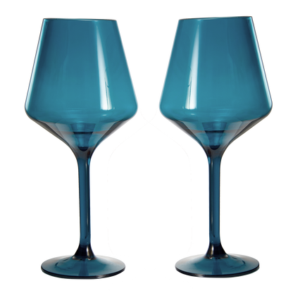 Floating Wine Glasses for Pool - Set of 2-15 OZ Shatterproof Poolside Wine Glasses, Tritan Plastic Reusable, Beach Outdoor Cocktail, Wine, Champagne, Water Glassware Spring Summer (Muted Blue)-0