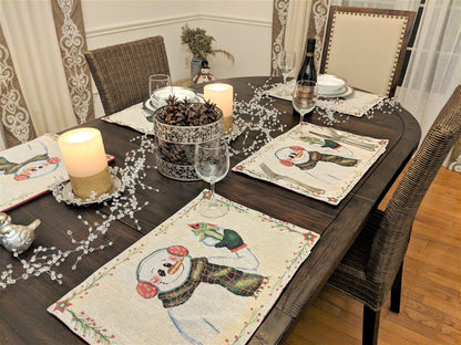 DaDa Bedding Set of 8 Pieces Magical Snowman Holiday Table Tapestry - 4 Placemats, 2 Table Runners, 2 Throw Pillow Covers (9733)-1