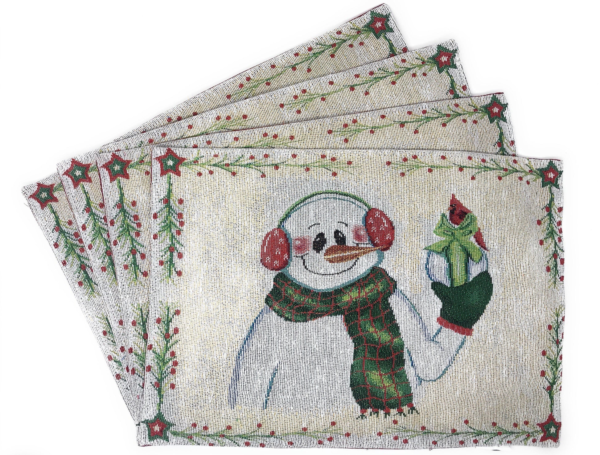 DaDa Bedding Set of 8 Pieces Magical Snowman Holiday Table Tapestry - 4 Placemats, 2 Table Runners, 2 Throw Pillow Covers (9733)-4