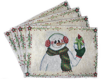 DaDa Bedding Set of 8 Pieces Magical Snowman Holiday Table Tapestry - 4 Placemats, 2 Table Runners, 2 Throw Pillow Covers (9733)-4