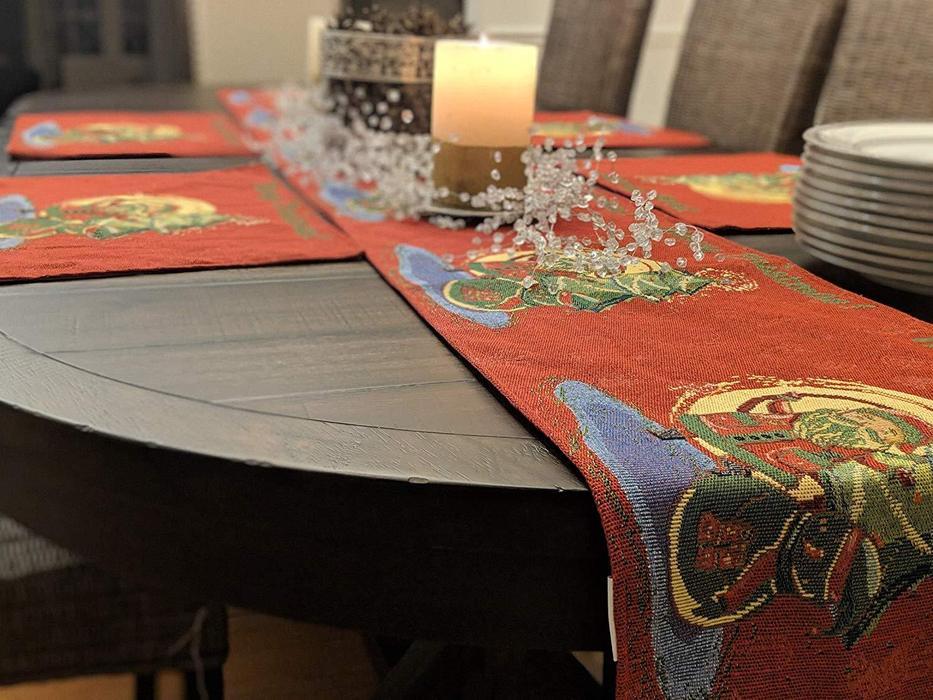 DaDa Bedding Set of 8 Pieces Red Santa Claus Holiday Table Tapestry - 4 Placemats, 2 Table Runners, 2 Throw Pillow Covers (17615)-4
