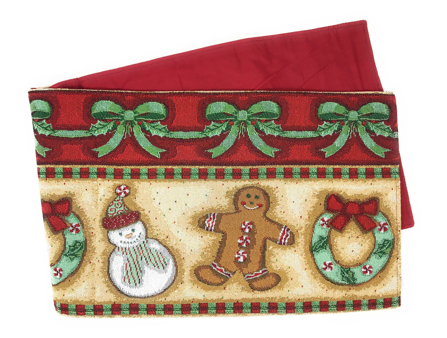 DaDa Bedding Gingerbread Snowman Holiday Woven Tapestry Dining Table Runner (12917)-2