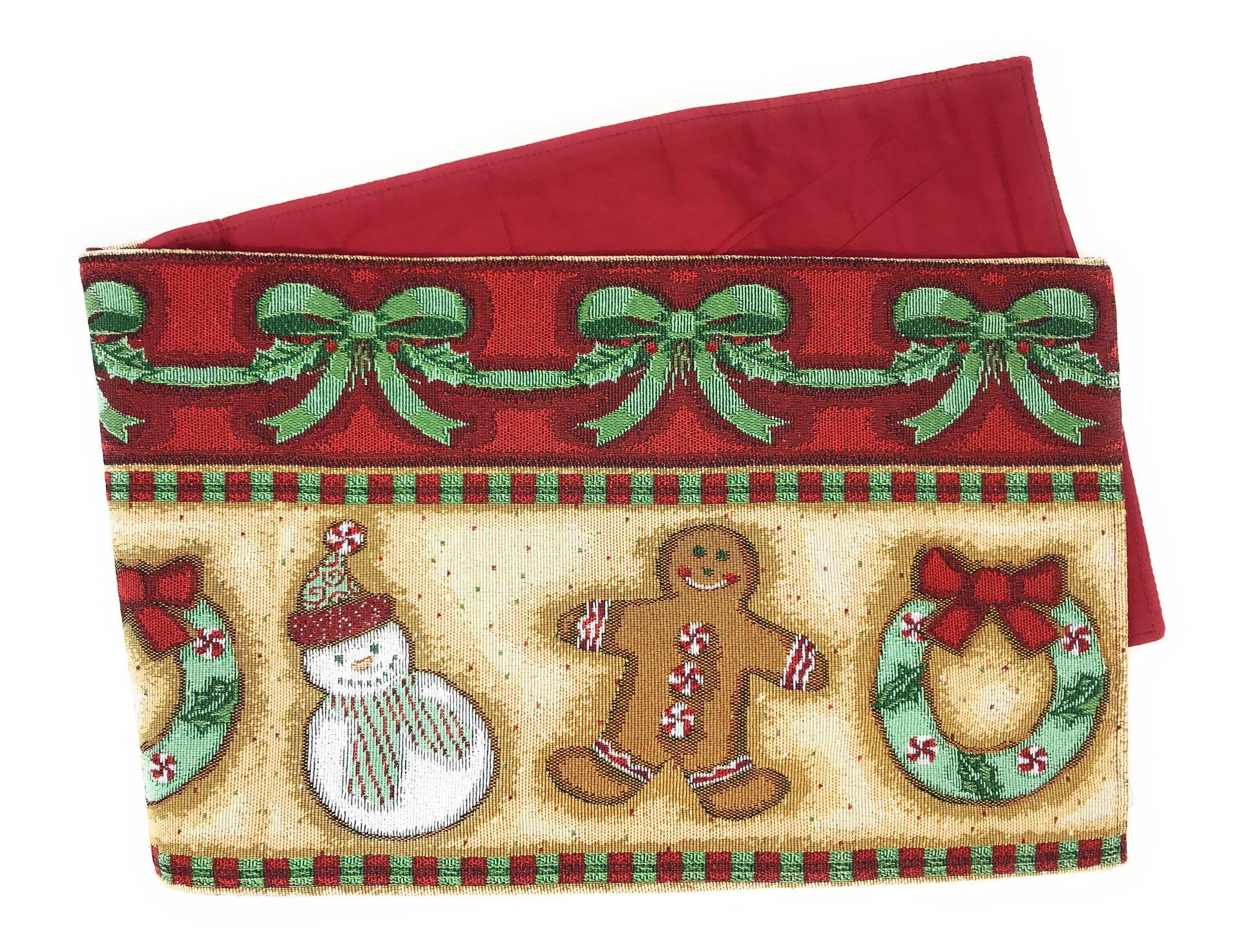 DaDa Bedding Gingerbread Snowman Holiday Woven Tapestry Dining Table Runner (12917)-2