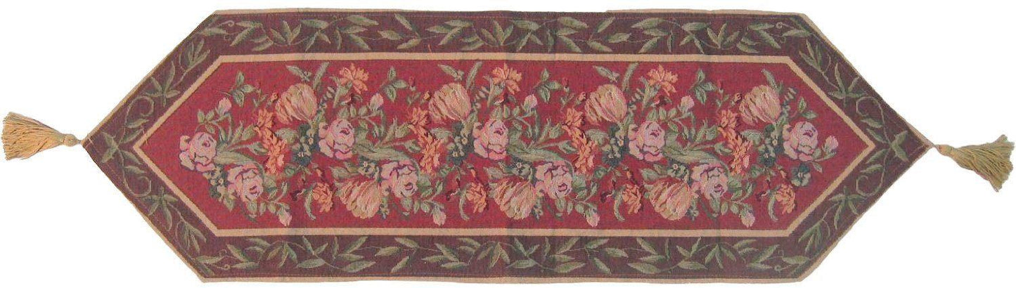 DaDa Bedding Romantic Floral Field of Roses Burgundy Red Tapestry Table Runner (5594)-2