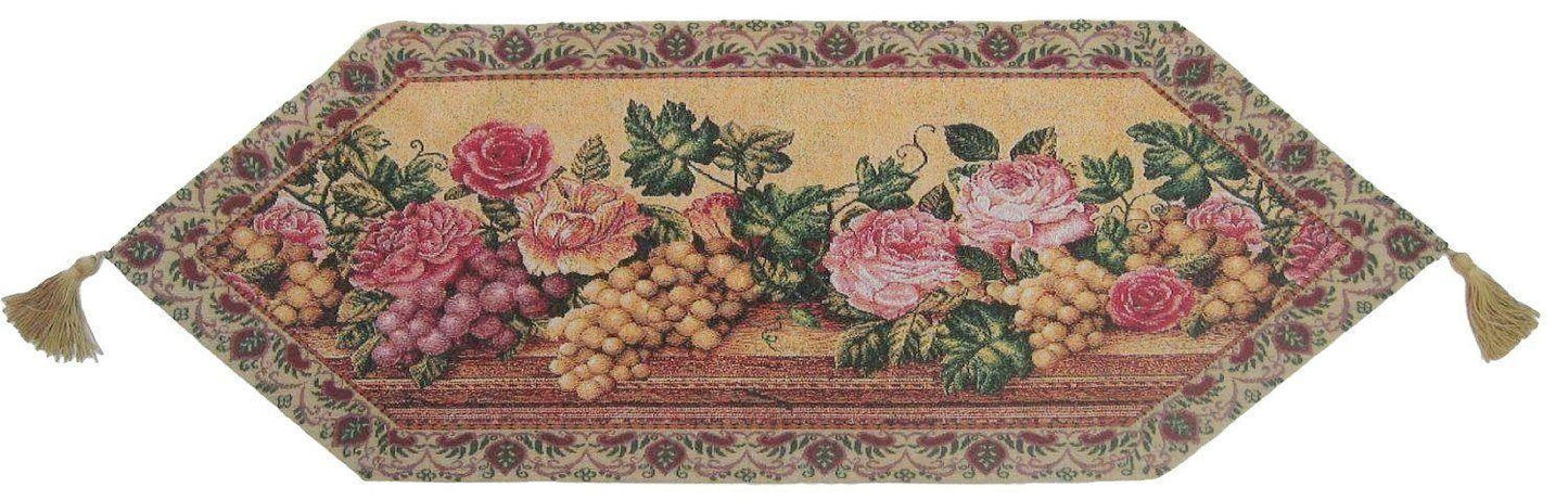 DaDa Bedding Romantic Parade of Fruit & Roses Floral Tapestry Table Runner (14426)-0