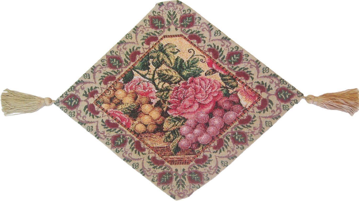 DaDa Bedding Romantic Parade of Fruit & Roses Floral Tapestry Table Runner (14426)-1