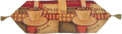 DaDa Bedding Set of 3-Pieces - Smell of Coffee Café Cup Orange Brown Woven Tapestry Dining Table Runners (9912)-1