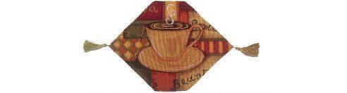 DaDa Bedding Set of 3-Pieces - Smell of Coffee Café Cup Orange Brown Woven Tapestry Dining Table Runners (9912)-2