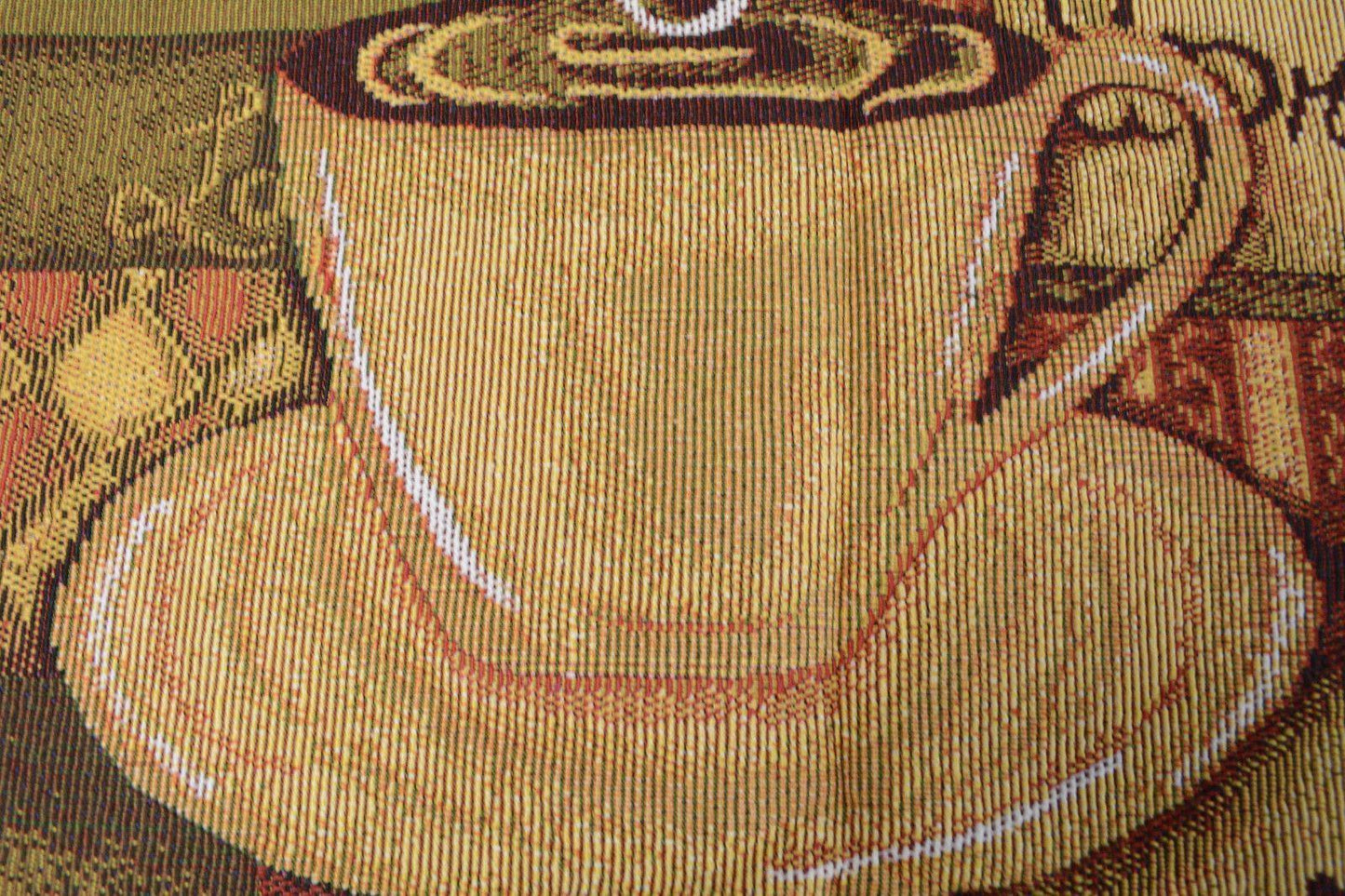 DaDa Bedding Set of 3-Pieces - Smell of Coffee Café Cup Orange Brown Woven Tapestry Dining Table Runners (9912)-3