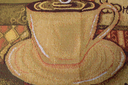 DaDa Bedding Set of 3-Pieces - Smell of Coffee Café Cup Orange Brown Woven Tapestry Dining Table Runners (9912)-3
