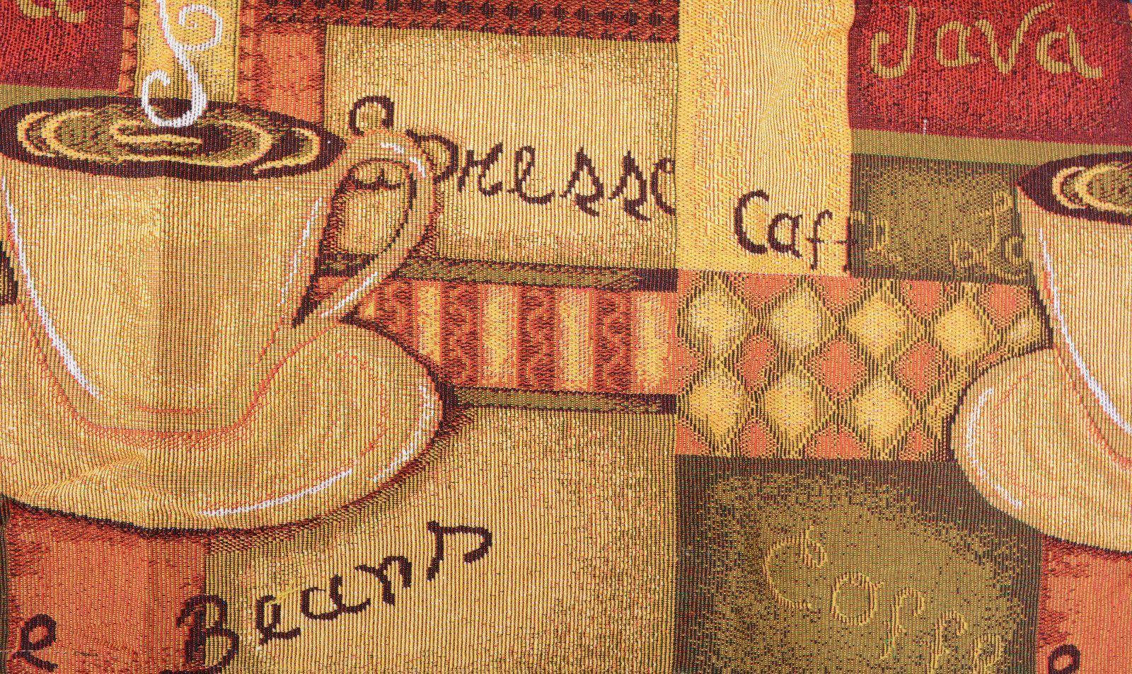 DaDa Bedding Set of 3-Pieces - Smell of Coffee Café Cup Orange Brown Woven Tapestry Dining Table Runners (9912)-4