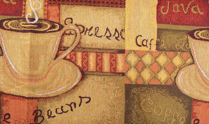 DaDa Bedding Set of 3-Pieces - Smell of Coffee Café Cup Orange Brown Woven Tapestry Dining Table Runners (9912)-4