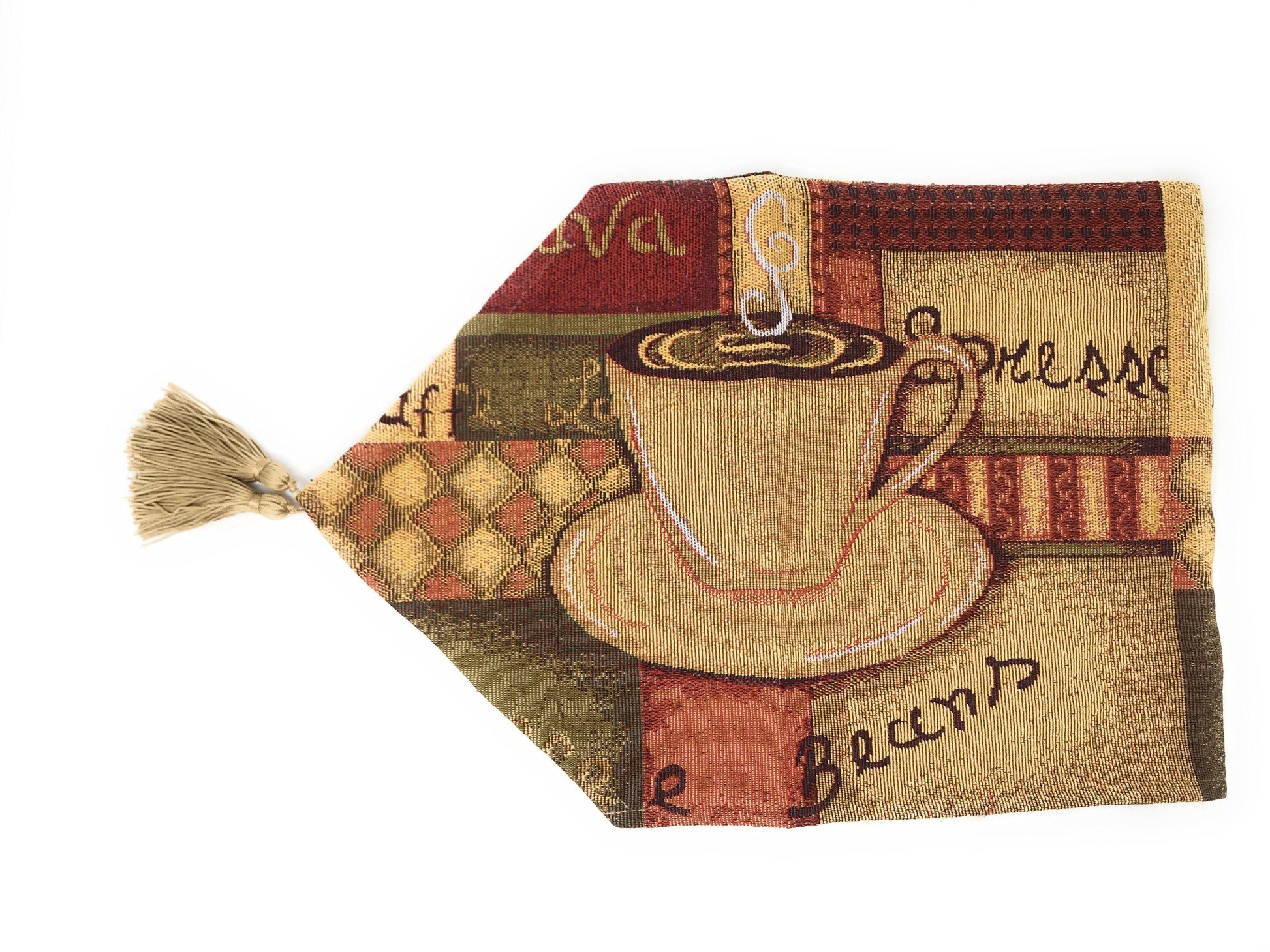 DaDa Bedding Smell of Coffee Cup Latte Java Brown Tapestry Table Runner Cloth (9912)-2