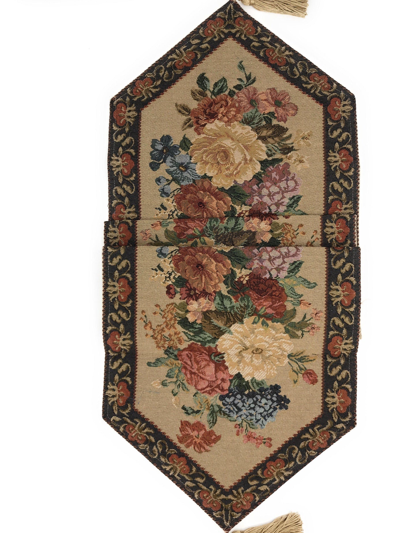 DaDa Bedding Breath of Spring Colorful Floral Beige Brown Tapestry Dining Table Runner (3089)-3