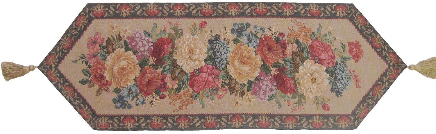 DaDa Bedding Breath of Spring Colorful Floral Beige Brown Tapestry Dining Table Runner (3089)-2
